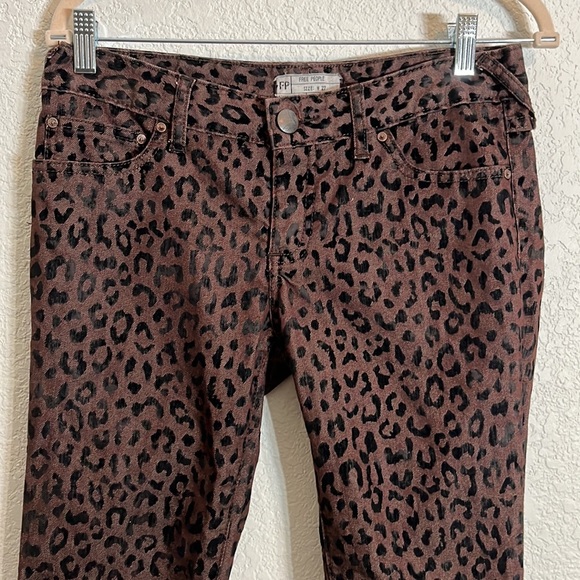 Free People Denim - Free People leopard flocked skinny jeans Festival Mobwife Boho Animal Print